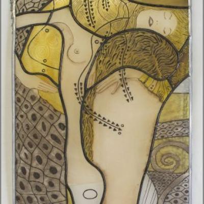 Tableau : technique Tiffany avec grisaille et jaune à l'argent